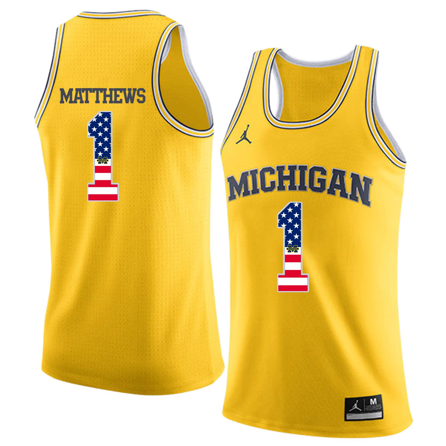 Men Jordan University of Michigan Basketball Yellow #1 Matthews Flag Customized NCAA Jerseys->customized ncaa jersey->Custom Jersey